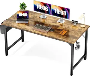 Sweetcrispy Computer Desk Home Office Desks 55 InchStorage Bag & Hook no Wheels Large Bedroom Wooden Modern Simple Gaming Study Writing Table - Rustic Brown