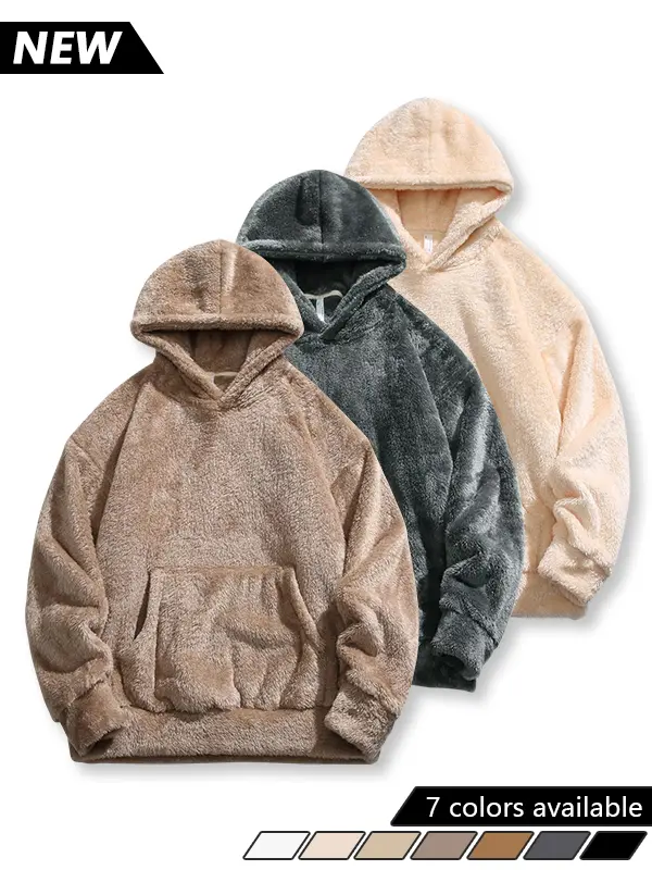 3-Pack Men’s Warm Arctic Fleece Fuzzy Hoodie, Winter Thick Plush Hooded Sweatshirt, Loose Casual Solid Color Long Sleeve Pullover with Front Pocket