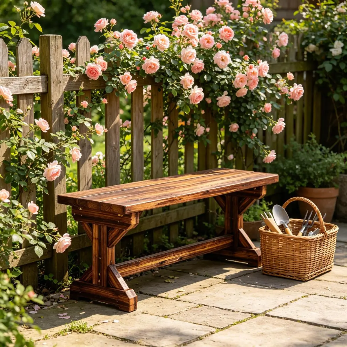 [Fahuac] Rustic Carbonized Moisture-Resistant Fir Wood Armless Backless Outdoor Patio Bench - 45-in Width, 30-min Assembly, 528 lbs Capacity, for Front Porch Family Gatherings & Country Life
