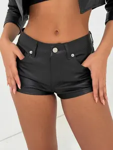 Motorcycle Style PU Leather Shorts, Street Fashion Women's Basic Mini Short Pants, Trendy Casual Wear, Comfortable and Stylish