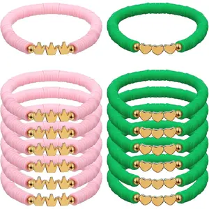 24 Pcs Pink Green Polymer Clay Beaded Friendship Bracelets, Ideal Witch Party Favors Gifts for Witch Theme Party Events
