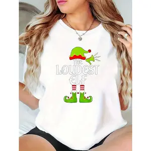Women’s Christmas “The Loudest Elf” T - Shirt – Festive Elf Hat, Shoes & Megaphone Design for Xmas Parties, Family Gatherings 100% Cotton T-shirt