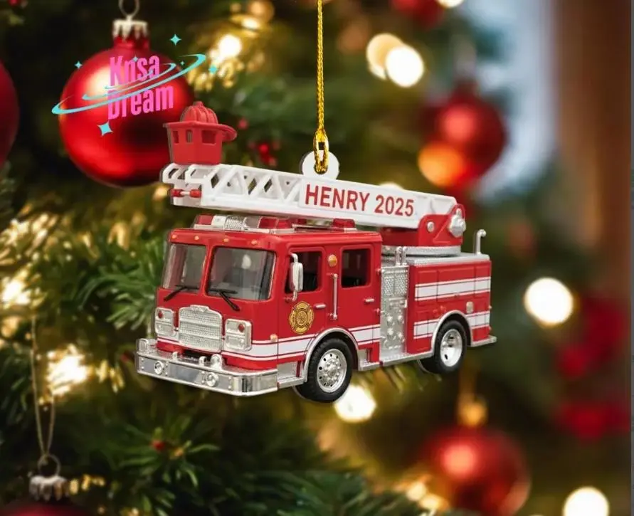 Personalized Fire Truck Ornament 2025, Custom Name Firefighter Gift For Him, Fireman Christmas Keepsake, Fire Engine Decor For Boys Kids