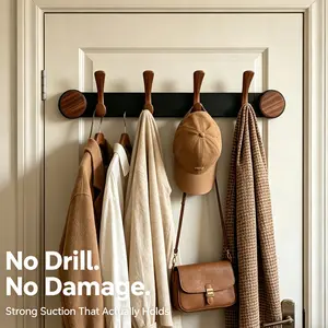 Rotating Suction Cup Wooden Hook – No Drill Wall Hanger for Bathroom, Kitchen & Entryway