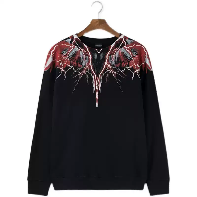 Lightning Eagle Wing Sweatshirt, Gothic Graphic Crewneck, Unisex Streetwear Pullover, Dark Casual Sweatshirt