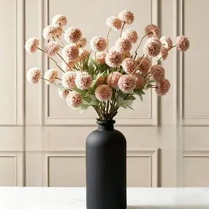 Beige Faux Flowers 10 Stems Silk Mum and Eucalyptus Arrangement for Vase Neutral Home Decor for DIY Interior Styling(No Vase Included)