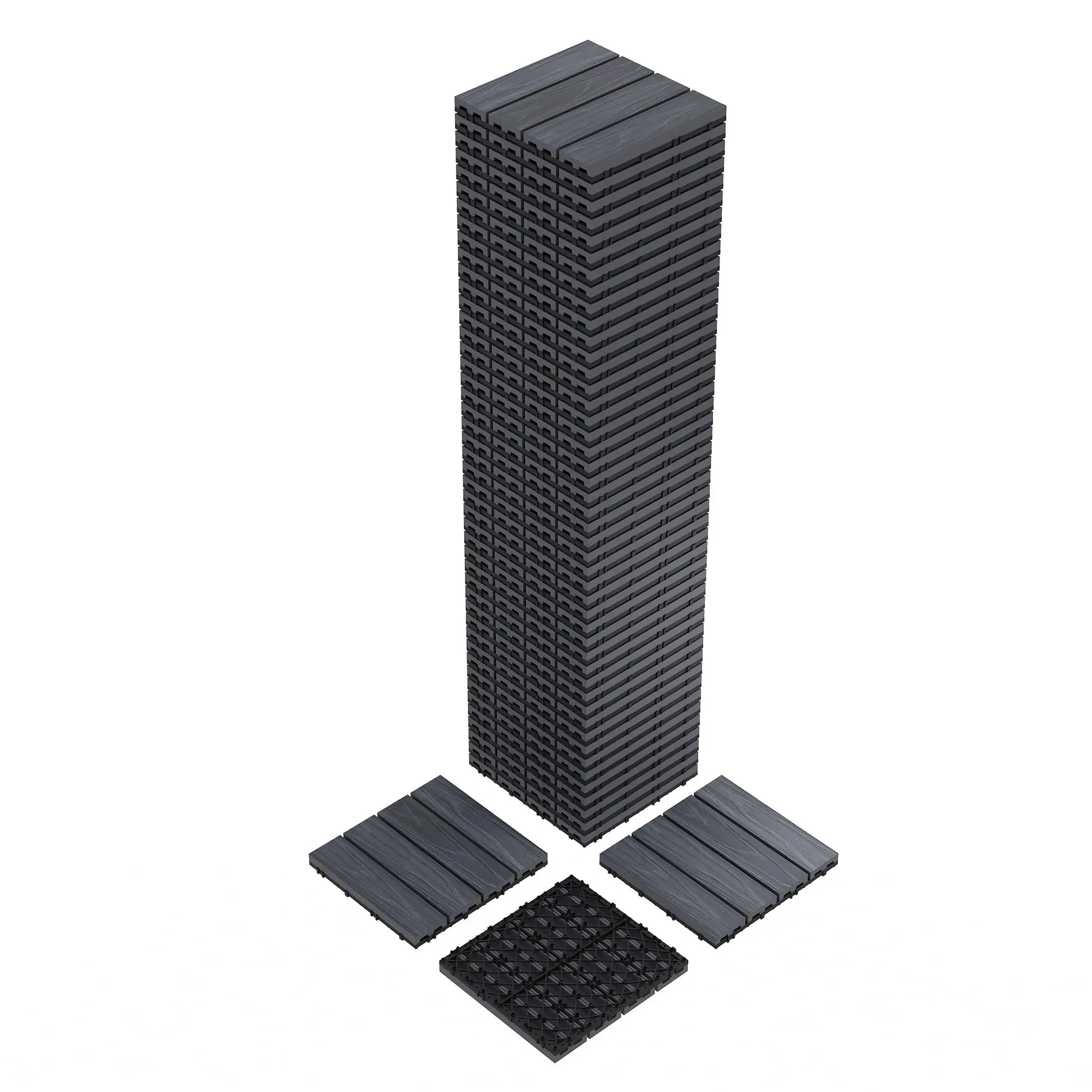 Outdoor Interlocking Deck Tiles - HDPE+Wood, Waterproof, Customizable All-Seasons Pavers for Patio, Balcony, Outdoor Areas, Interlocking Tiles