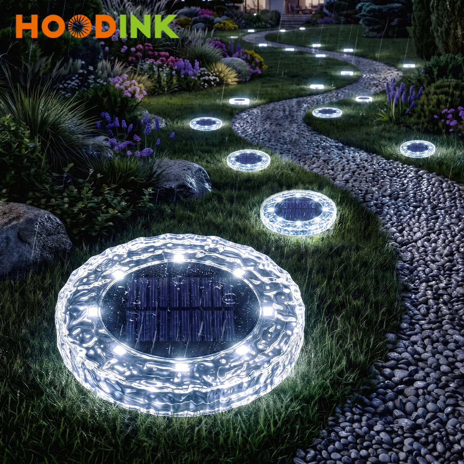 Hoodink Solar Lights for Outside,12 Pack Solar Water-Ripple Lights Outdoor Waterproof, Solar Garden Lights Landscape Lighting for Patio Pathway Lawn Yard Deck Driveway Walkway, Cold White,dorm essentials,home decor,home essentials,camping essentials
