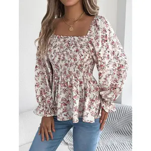 Floral Print Shirt for Women, Bohemian Style Fashion Top, Suitable for Daily Vacation Wear, Spring and Autumn Women's Clothing