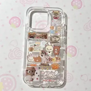 Ins Korean Cute Rilakkuma Croissant Graffiti Phone Case For iPhone 17 16 15 14 13 12 11 Pro MAX PLUS Y2K Kawaii Cover