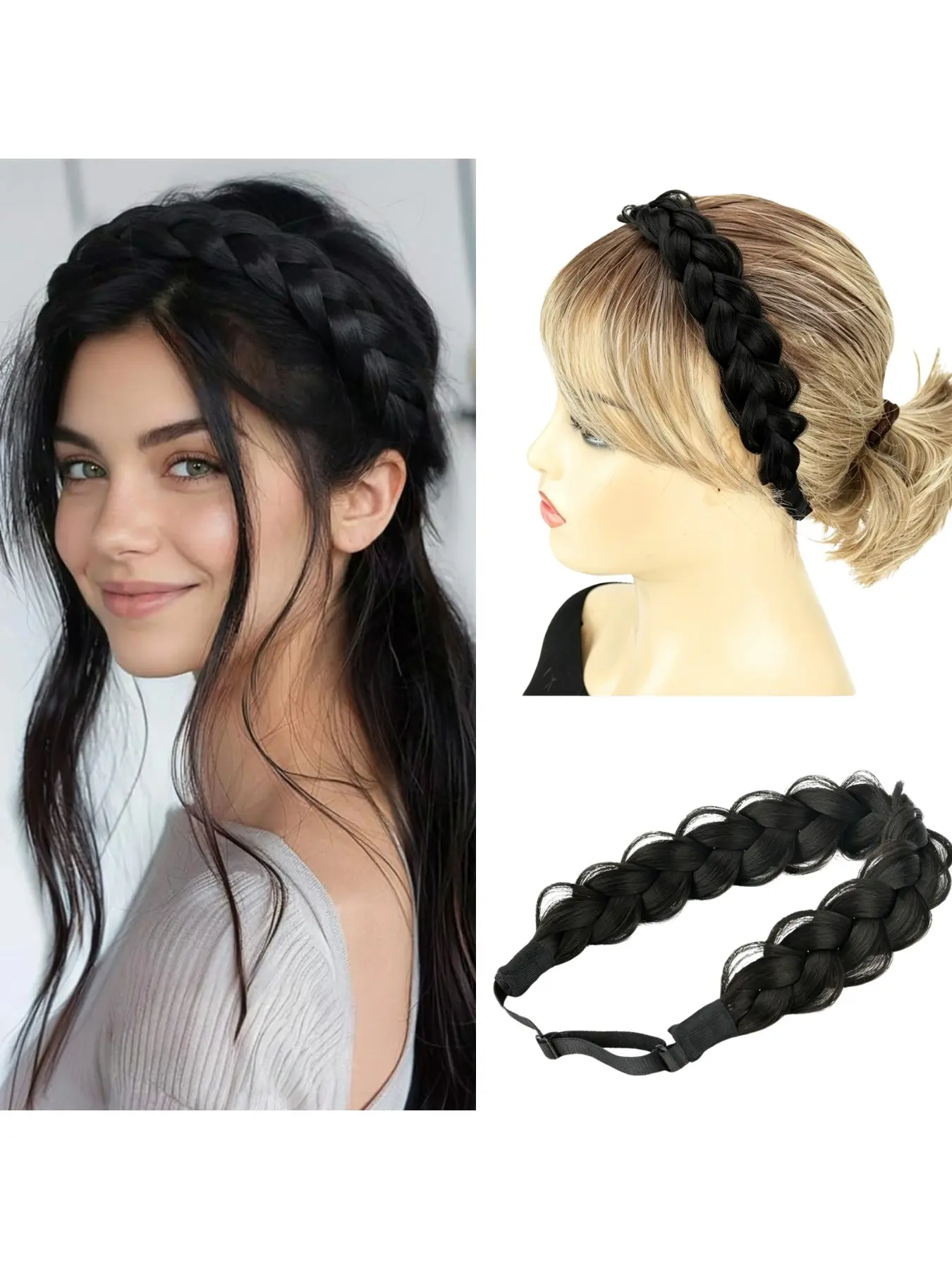 Women's Braided Hairstyle Wig Band, Soft Handmade Hairband for Daily Wear and Weddings, Medium Length, All Seasons, Soft Synthetic Headband, Headbands for Wigs