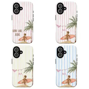 FL-Curious Georgeee Pastel Striped Surf Phone Case,Cute Cartoon Monkey Phone Case,Summer Vibes Cute Beach Monkey Protective Cover For iPhone 11 12 13 14 15 16 17 Air Pro Max for Samsung S26 S25 S24 S23 S22 S21 Case,Gift for fans