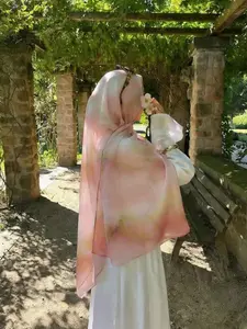 Women's Elegant Printed Hijab Scarf, Breathable Long Beach Shawl, Muslim Fashion Modesty Daily Wear, Stylish Balinese Silk Headscarf