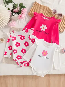 3 Piece Baby Girl Floral Long Sleeve Onesie Set, Soft Skin-Friendly Fabric, Suitable for 0-3 Months, Daily Wear, Home & Outdoors