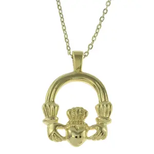 Vintage Claddagh Pendant Necklace - 18k Yellow Gold Electroplated - Made in the USA
