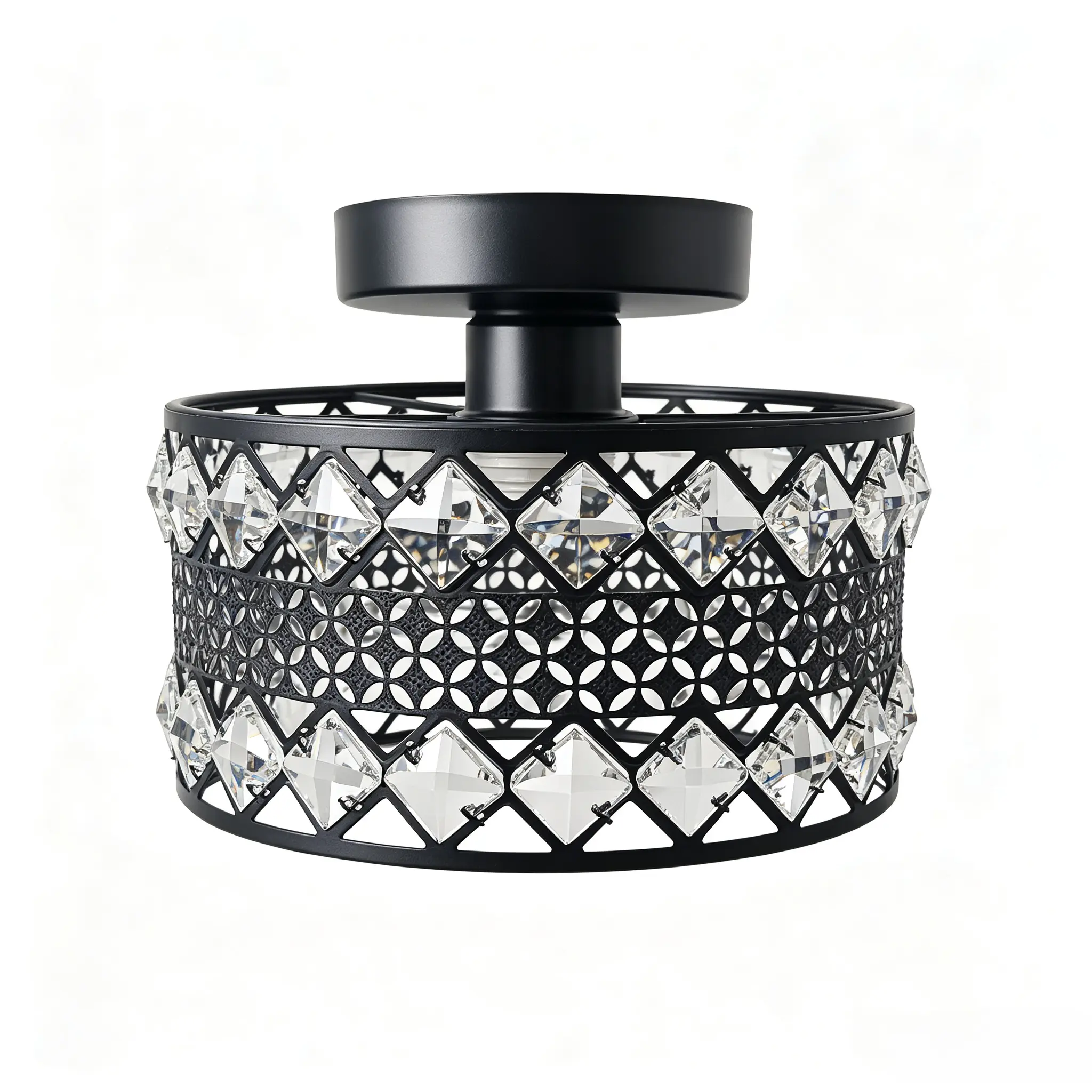 Minimalist Crystal Flush Mount Light, Hollow Metal Frame Ceiling Fixture for Living Room Foyer
