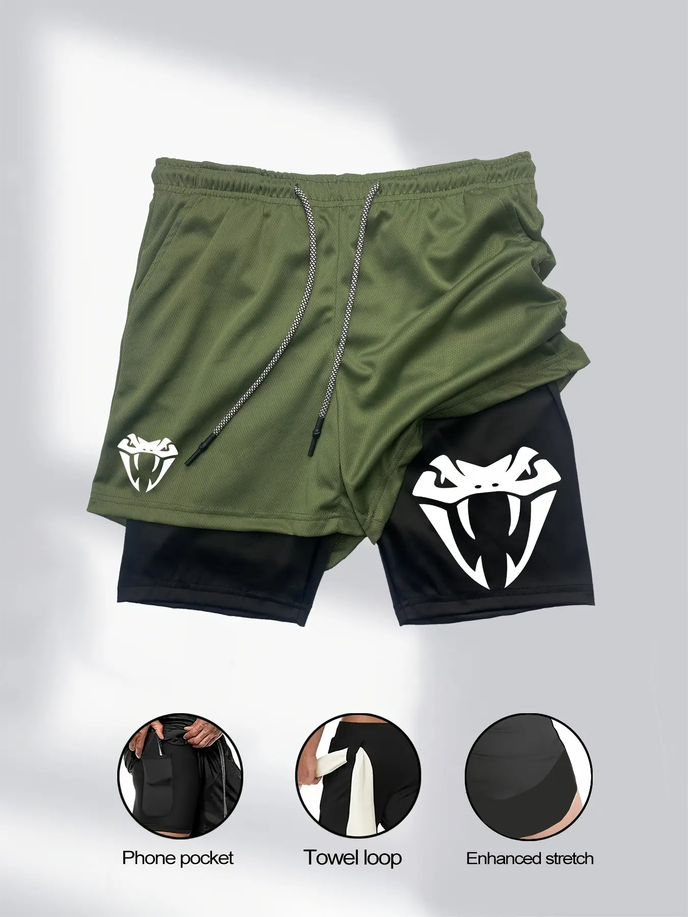 Men's 2-In-1 Double Layer Gym Shorts with Inner Pocket, High Stretch Gym Workout Training Shorts, Solid Sports Shorts for Summer Comfort