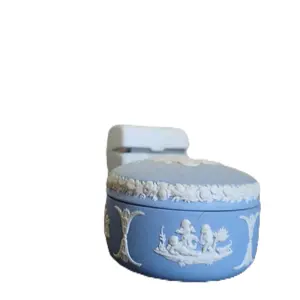 Vintage Wedgewood Blue Jasperware Kidney Bean Shaped Container - Trinket Dish for Jewelry Box