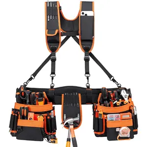 Tool Belt Suspenders, 33-Pocket Tool Belts for Men, Detachable & Adjustable Electrician Tool Belt, Tool Pouches Bag with Suspenders for Framers,Carpenter,Roofing,Contractor(33''-48'')