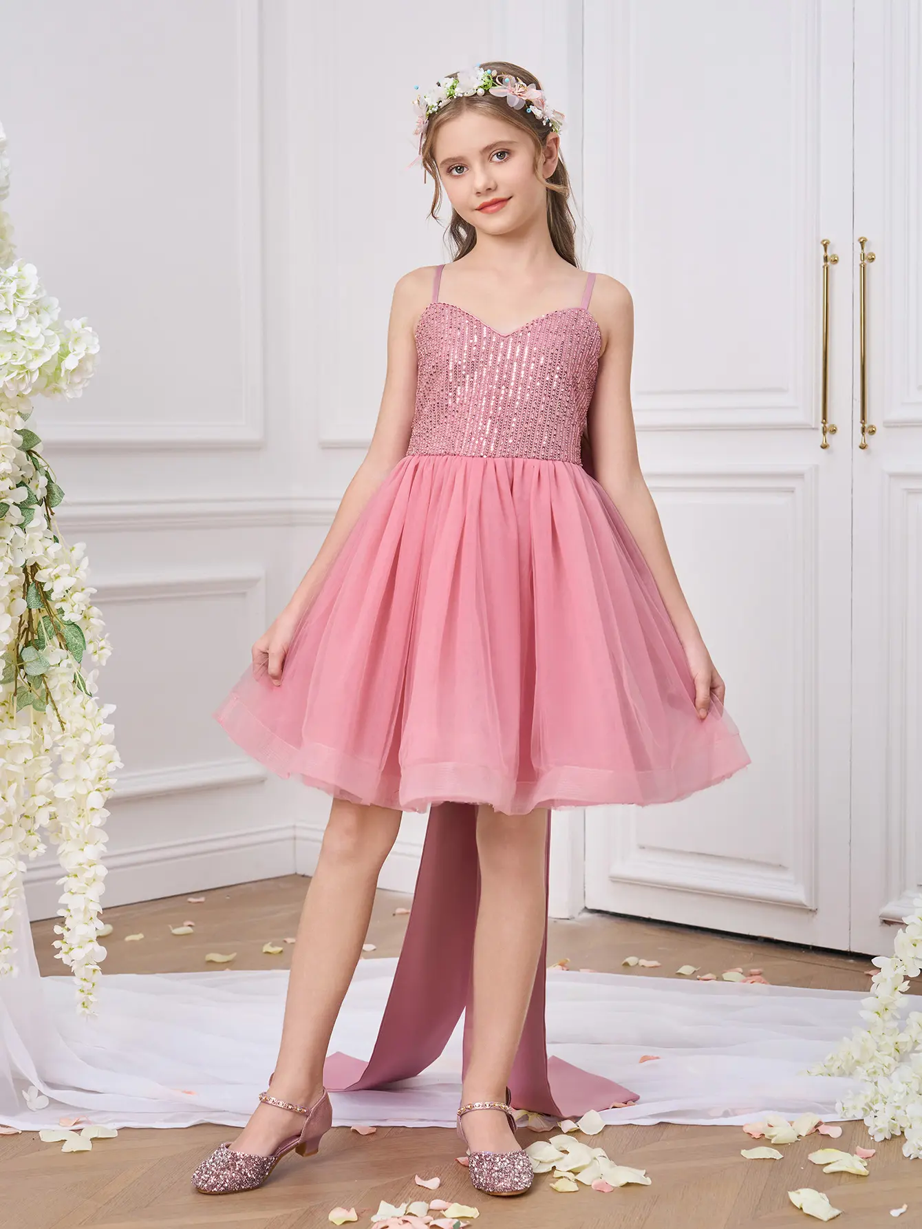 slim fit dress slacks Teen Girl Semi-Formal Dress with Blue flowers main image 1