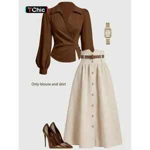 Women’s autumn shirt and skirt set — elegant office wear, party attire, multifunctional for commuting, back-to-school style