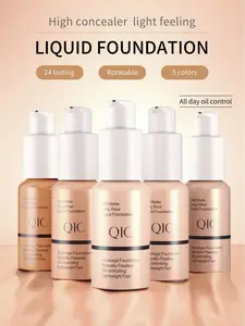 QIC Soft Matte Jewel Light Liquid Foundation (30ml/30g) - 101# Porcelain, Full Coverage, Moisturize Formula, Hydrating Concealer, Lightweight Contour Cream, Non-Cakey, Smooth Flawless Finish, All Skin Types, Daily Makeup Cosmetic Sensitive