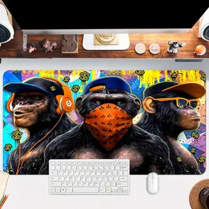 Graffiti Three Monkeys Pattern Extended Mouse Pad, 1 Count Rectangle Non-slip Gaming Mouse Pad, Office Desk Keyboard Pad for Home Office Desk