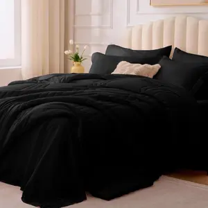 Comforter Set Black - Bed in a Bag  Size 7 count, Soft Bedding Set for All Seasons,   Comforter Set with Comforter, Sheets, Pillowcases & Shams