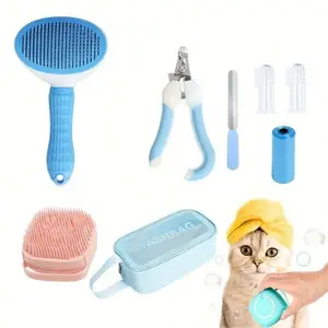 7-Piece Pet Grooming Set for Cats & Dogs - Self-Cleaning Brush, Nail Clippers & More