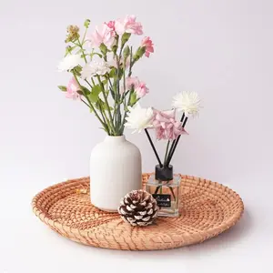 11inch Round Decor Rattan Centerpiece Tray for Candle Vase Holder  Remote Tray for Entryway Table Bread Serving Tray for Coffee Table  Decor