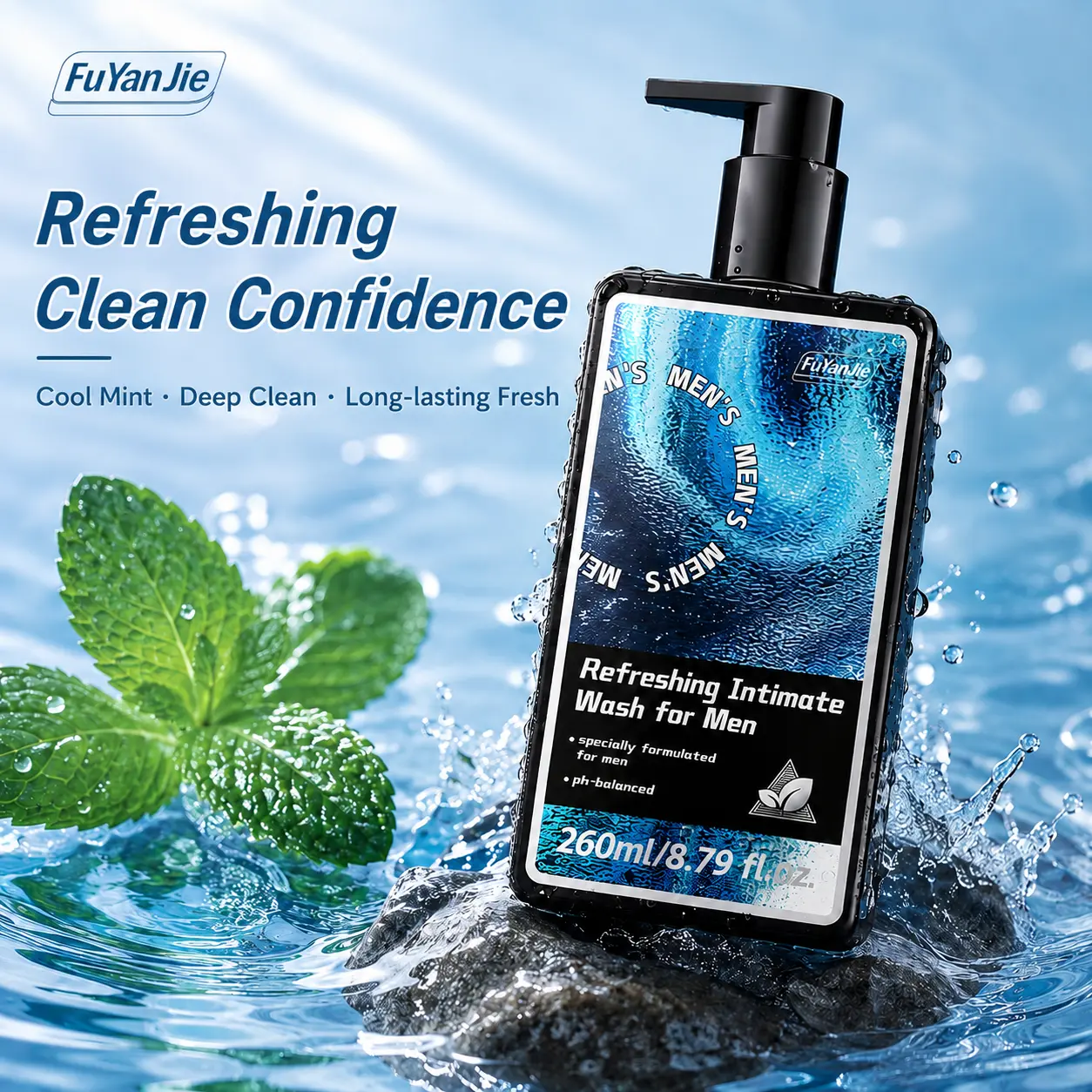 FuYanJie Men’s Intimate Wash – Dual Acid + Probiotics, Fights Body Acne, Oil & Itch | 72H Scent Hygiene Body Product Deodorant Shower Gel