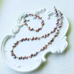 Ocean & Lavender Freshwater Pearl Necklace / Bracelet Set