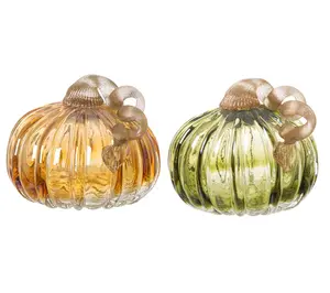 Glitzhome Crackle Glass Harvest Halloween ShortPumpkins S/2