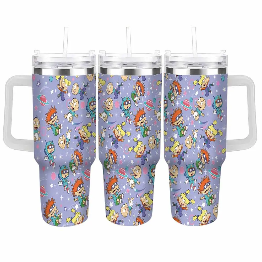 Rugrats Space Themed Tumbler 40oz/30oz Nostalgic Cartoon Pattern Double Wall Vacuum Insulated Stainless Steel Cup Keeps Drinks Cold Hot Travel Mug Perfect For Office Home Road Trips