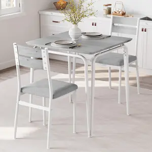 Dining Table Set for 2 Small Dining Room Table with 2 Cozy Chairs 3-Piece Farmhouse Kitchen Table Set Space Saving Dining Table for Apartment Small Spaces White Gray with 2 Chairs