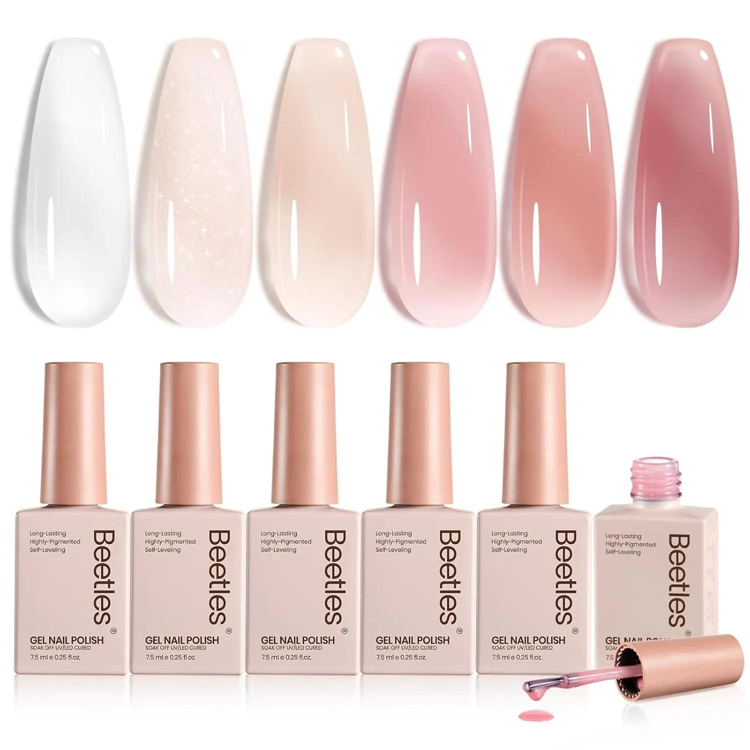 Beetles Manicure All-Season Jelly Gel Nail Polish Set,  Neutral Shimmer Translucent Sheer Gel Soak off Uv Nail Concealer Nail Art Manicure Gift for Women Gloss Clear Cosmetic Mother's Day gift Spring Nail Taste of Spring Summer Nail Vacation Nail