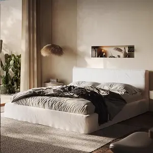 Minimalist Linen Bed Frame with Headboard