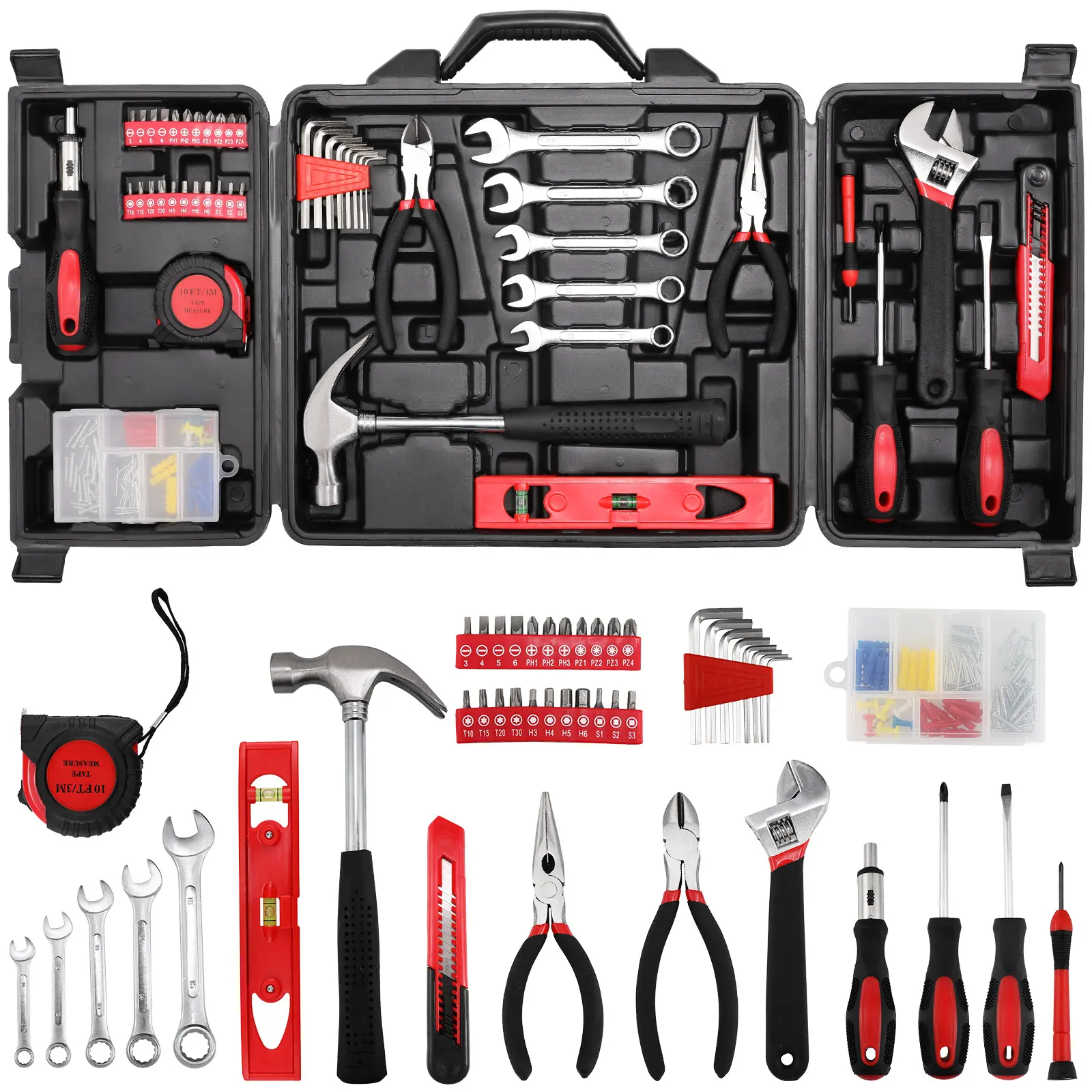TLGREEN 147-Piece Tool Set, Tool Kit for Home with Storage Tool Box, Screwdrivers, Adjustable Wrench, Pliers, Knife, General Household Hand,Father'sDayGift, Tools for Home, Car, Dorm, Garage, Home Maintenance Kit, tools, mechanic tools