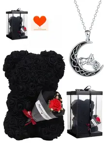 Moon Cat Guardian Lucky Necklace Adorable cat & moon enamel pendant, stylish and fade-resistant.Paired with a preserved rose & teddy bear gift box.Ideal mysterious gift for birthdays, Valentine’s Day, Mother’s Day and Christmas.