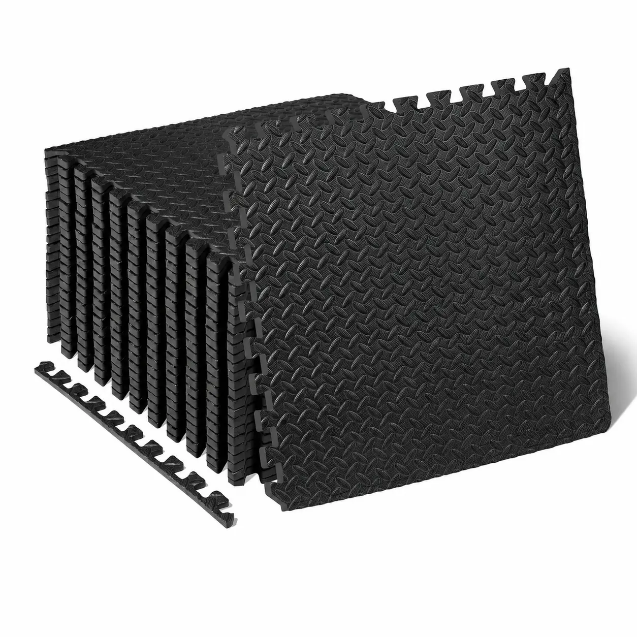 Exercise Puzzle Mat 1/2-inch, EVA Interlocking Foam Floor Tiles for Home Gym, Workout Equipment, Kids Play Areas, Black, 48 SQ FT - 12 Tiles