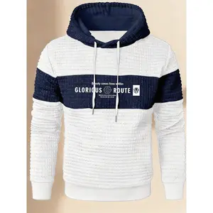 Comfortable Men's Hooded Pullover - 3D Textured Fabric & Contrast Hood Design