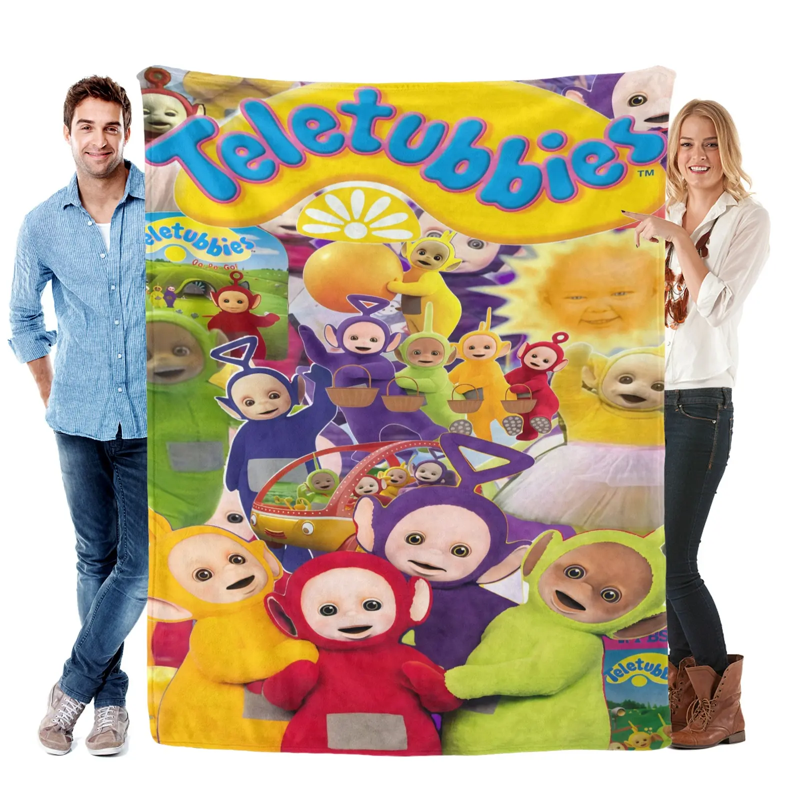 Teletubbies Playful Collectibles pu Blanket - Oversized Size, Cozy Aesthetic, Breathable Softness, All Seasons Glam Throw, Halloween (10/31) Gifts for Fans, Couch Decor Housewarming Presents
