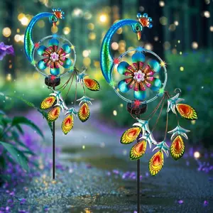 Solar Peacock Windmill Light, Vibrant Garden & Lawn Decor, Colorful Artificial Peacock, Solar-Powered Pathway Lighting, Elegant Party Decoration