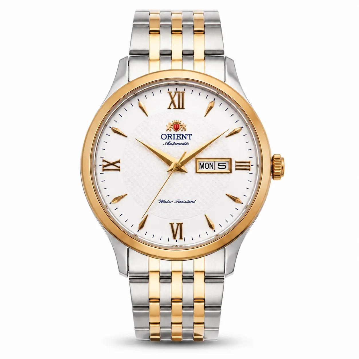 Orient Men’s Quartz Watch | All Gold & Two-Tone Stainless Steel Band, White Textured Roman Numeral Dial, Day & Date Display, Waterproof Classic Business Dress Wrist Watch, Luxury Casual Daily Timepiece, Ideal Gift For Gentlemen Office Wear