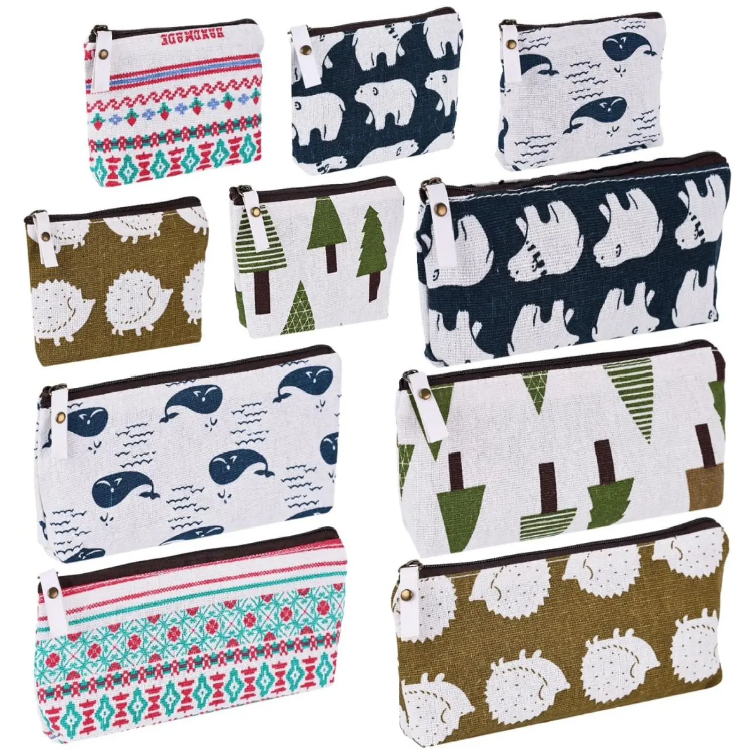 10PCS Canvas Cosmetic Bag, Multi-function Travel Makeup Bag Cosmetic Pouch with Zipper Travel Toiletry Bag Small Makeup Pouch Christmas Gifts Stocking Stuffers for Women