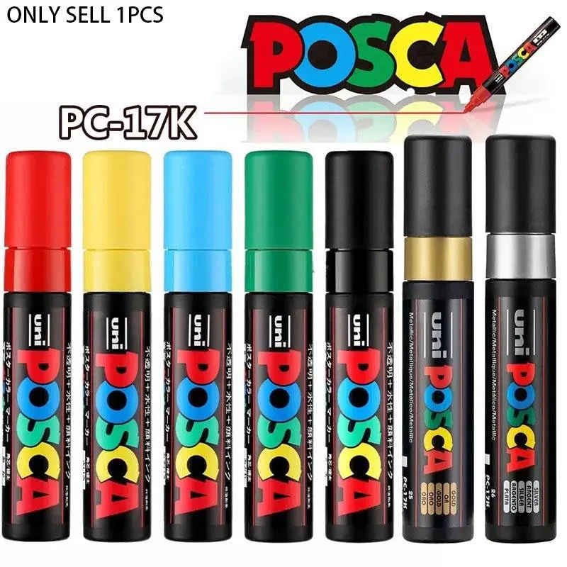 UNI PC-17K water-based acrylic marker, square thick pen tip, advertising pen, pigment watercolor pen, marker pen, coloring graffiti pen, artist drawing pen, art student specific painting pen, Coloring Supplies