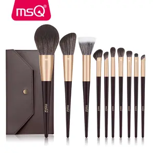 MSQ 10-Piece Shiguang Brown Makeup Brush Set with Gold Accents and Brown Case for Professional Application