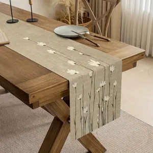 1Pcs Elegant Oil Painting Style Rose Flower Table Runner, Quiet Country Polyester Table Mat, Spring Summer Home Decor for Dining Room TV Stand