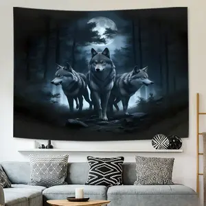 Wolf Tapestry Wall Hanging Polyester Fiber Room Decor for Bedroom Living Room Home Decoration Gift with Free Accessories