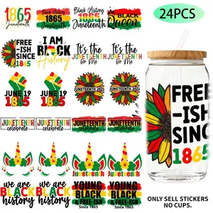 UV DTF Transfer Stickers - 24 Pieces/Set Juneteenth Theme UV DTF 16OZ DIY Transfer Stickers Suitable For 16 Oz Water Bottle Glass Jar Laptop Computer Home Decor DIY High Viscosity Transfer Paper